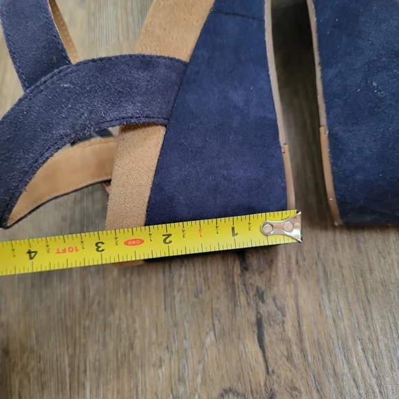 Lucky Brand Kennette Blue Suede Wedge Heels Sandals Size 9W Wide Ankle Strap - Picture 8 of 10